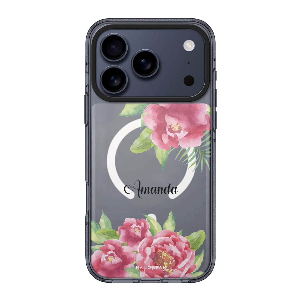 Watercolor Paeonia iPhone 17 Pro Max MagSafe 水晶透明保護殼 插畫圖案設計 可自訂名字及字色 圖1