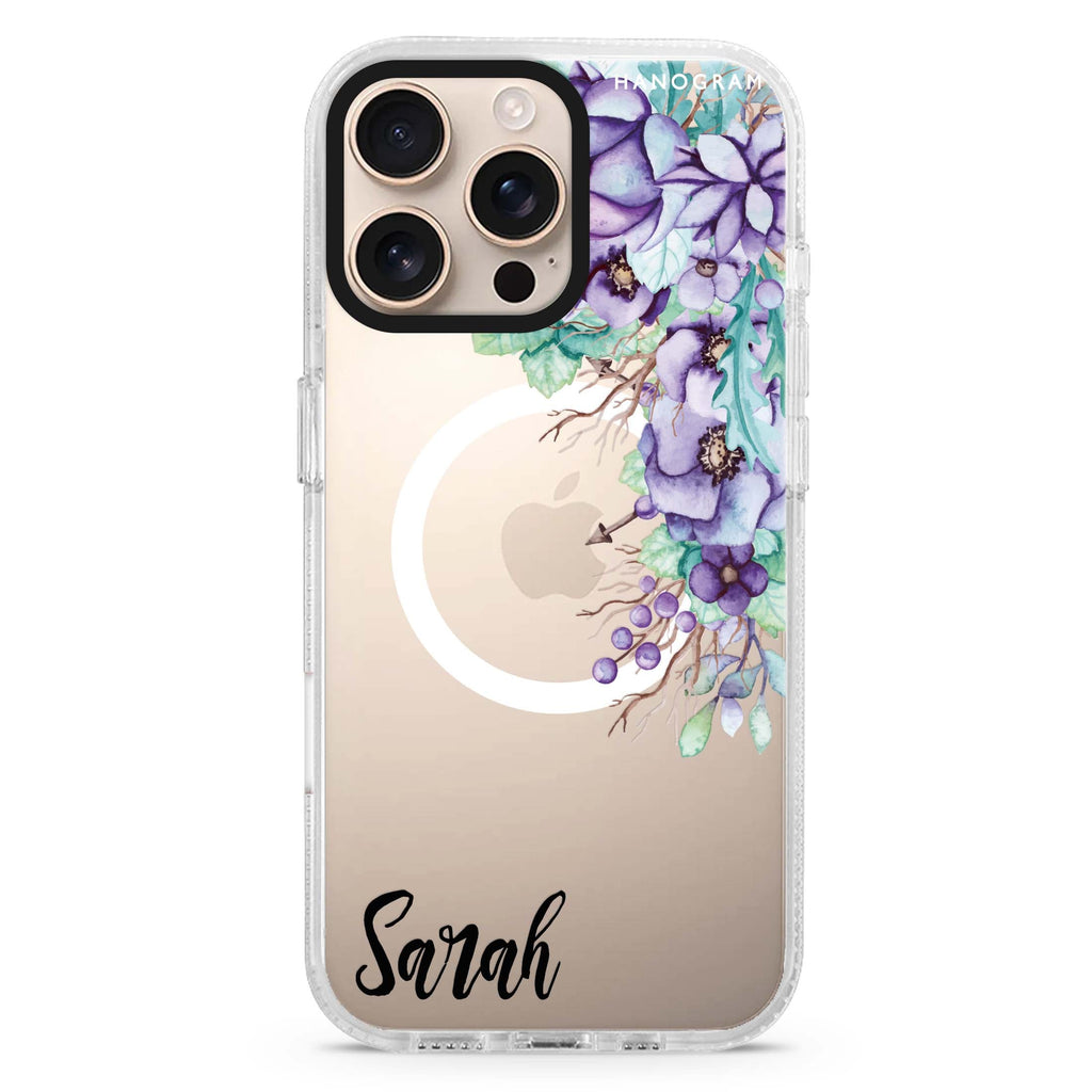 Purple Floral Magsafe 兼容水晶透明保護殼