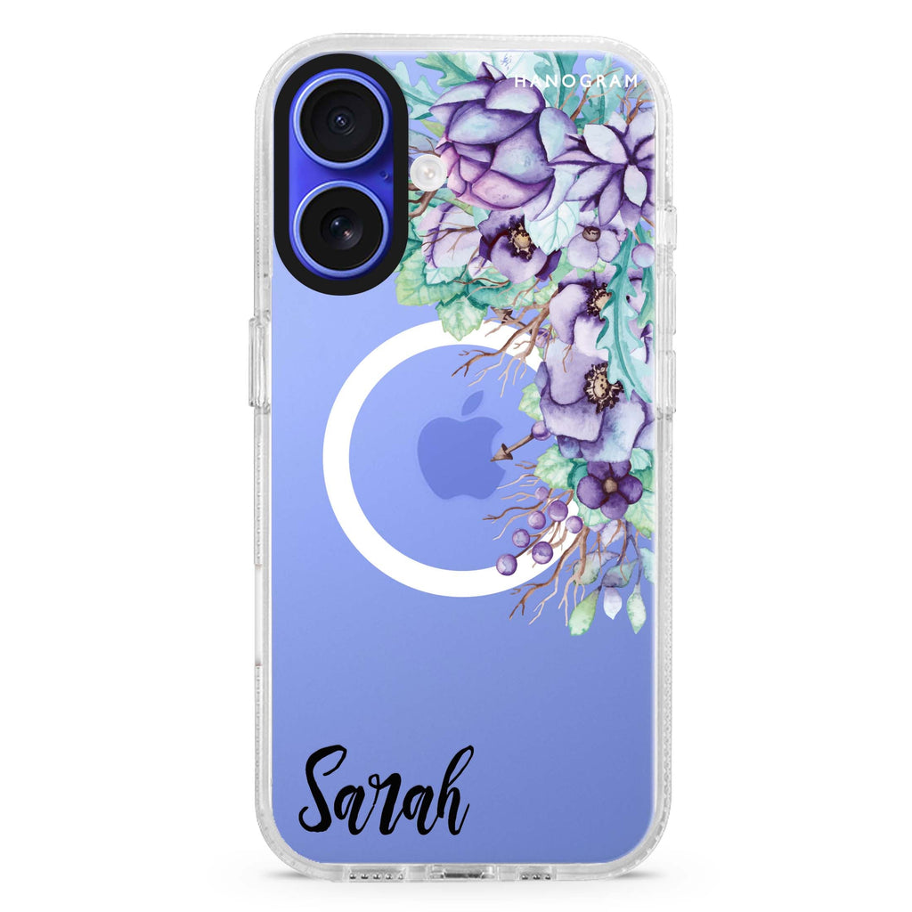 Purple Floral Magsafe 兼容水晶透明保護殼
