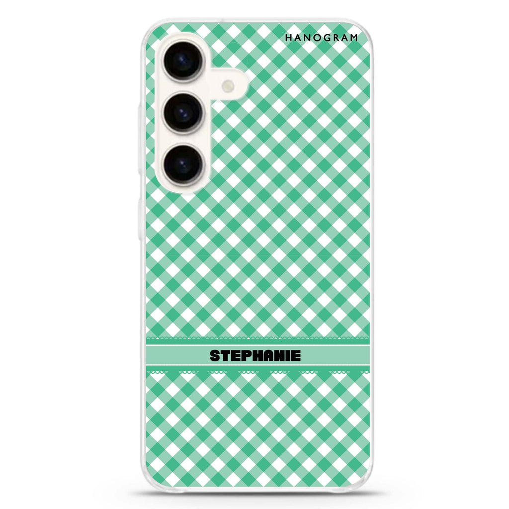Lovely Green Samsung Galaxy S26/S25/S24 可加名字水晶透明保護殼正面展示