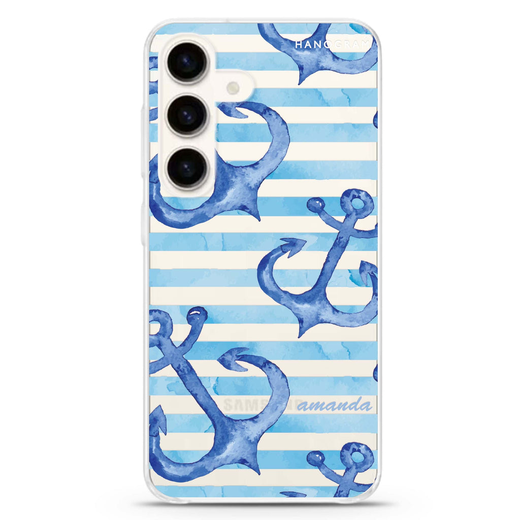 Blue Anchor Samsung Galaxy S26/S25/S24 可加名字水晶透明保護殼正面展示