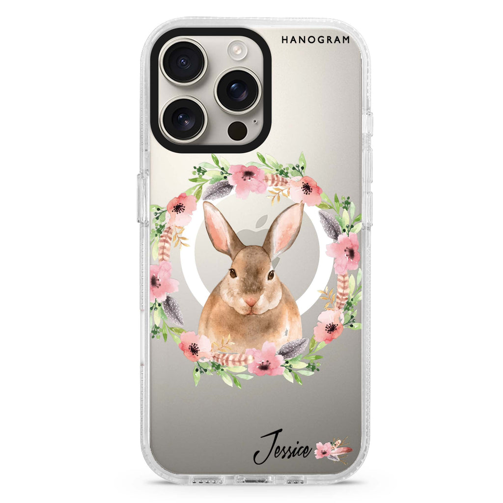 Floral Rabbit Magsafe 兼容水晶透明保護殼
