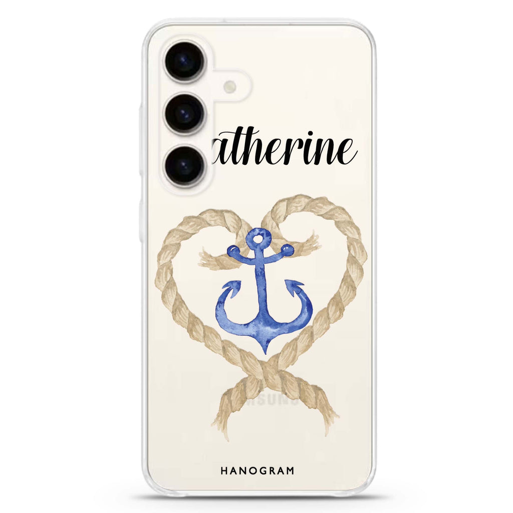 Heart & Anchor Samsung Galaxy S26/S25/S24 可加名字水晶透明保護殼正面展示