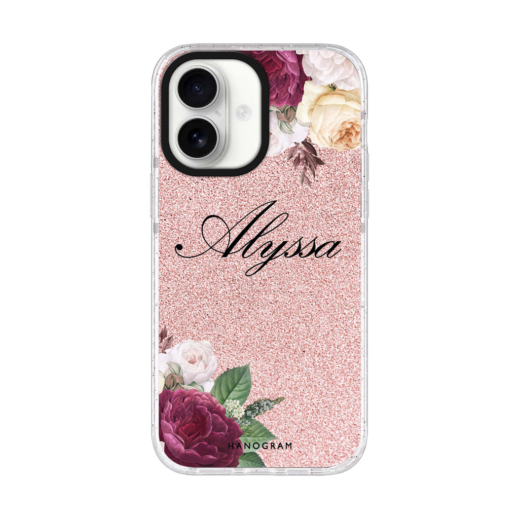 Glittering Floral iPhone 17 水晶透明保護殼正面展示