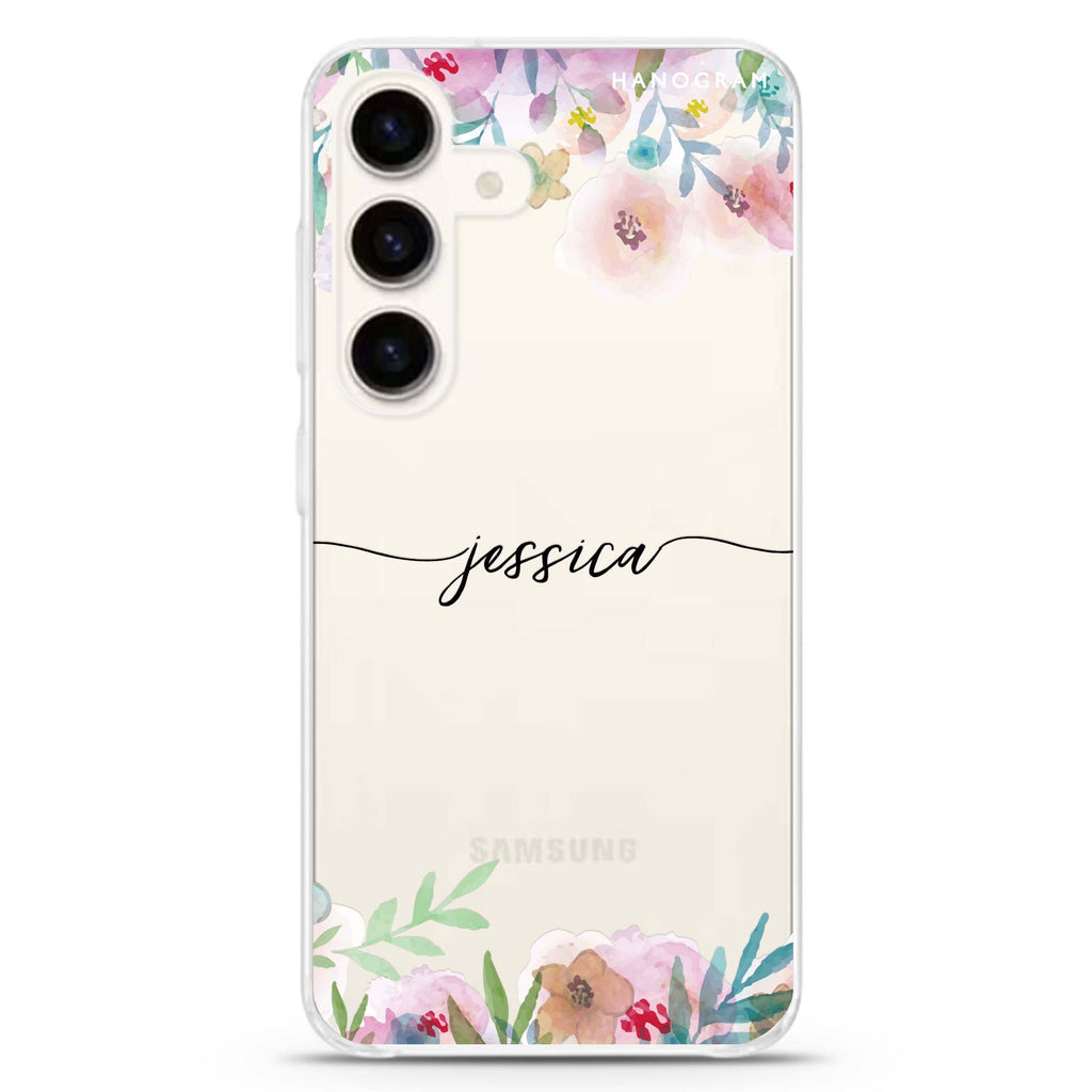 Art of Floral Samsung Galaxy S26/S25/S24 可加名字水晶透明保護殼正面展示