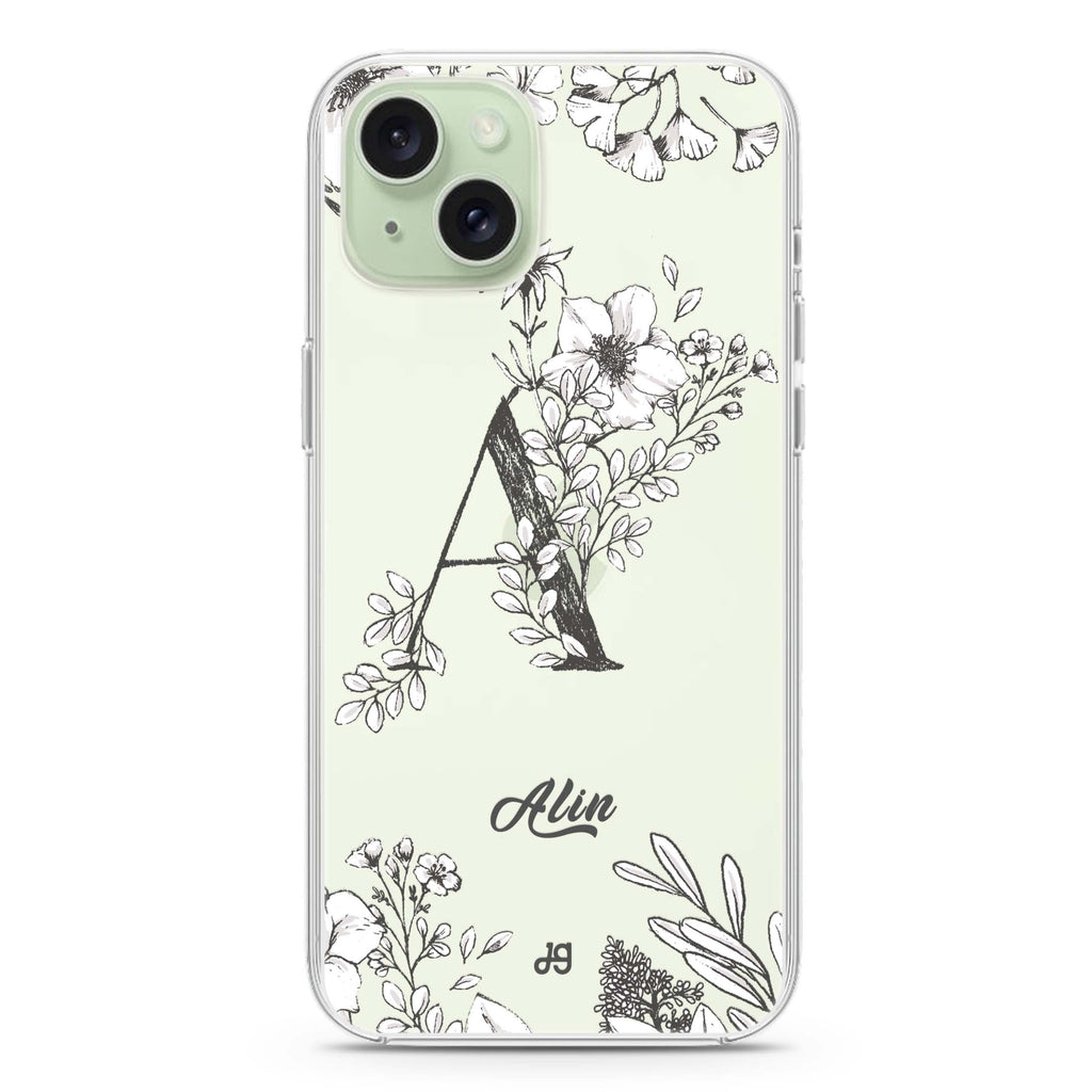 Vintage Floral Monogram iPhone 15 plus 水晶透明保護殼