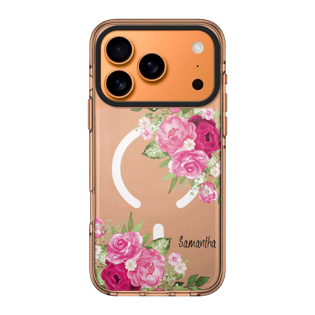 Watercolor Rose iPhone 17 Pro Max MagSafe 水晶透明保護殼 花卉圖案設計 可自訂名字及字色 圖1