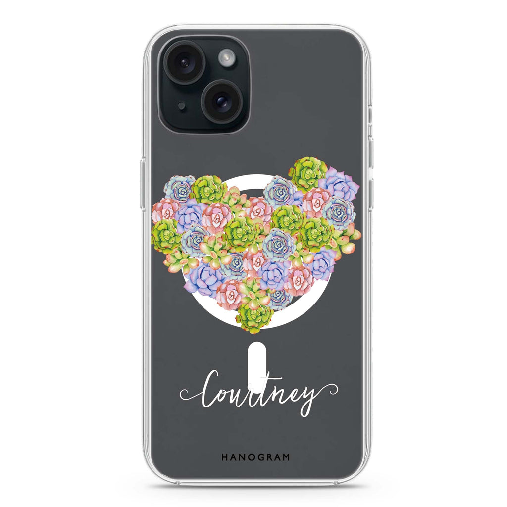 Floral Heart iPhone 15 Magsafe 兼容水晶透明保護殼
