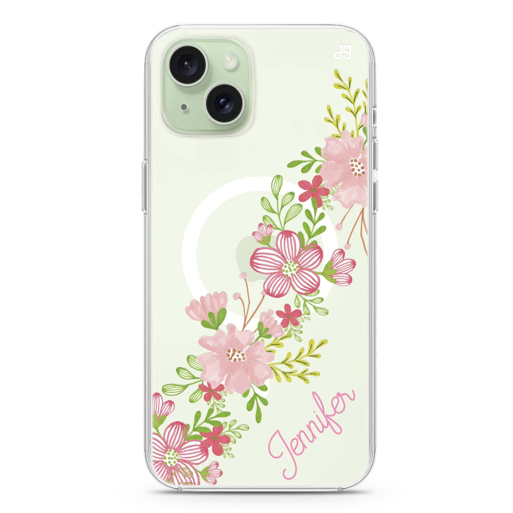 Floral Path iPhone 15 Magsafe 兼容水晶透明保護殼