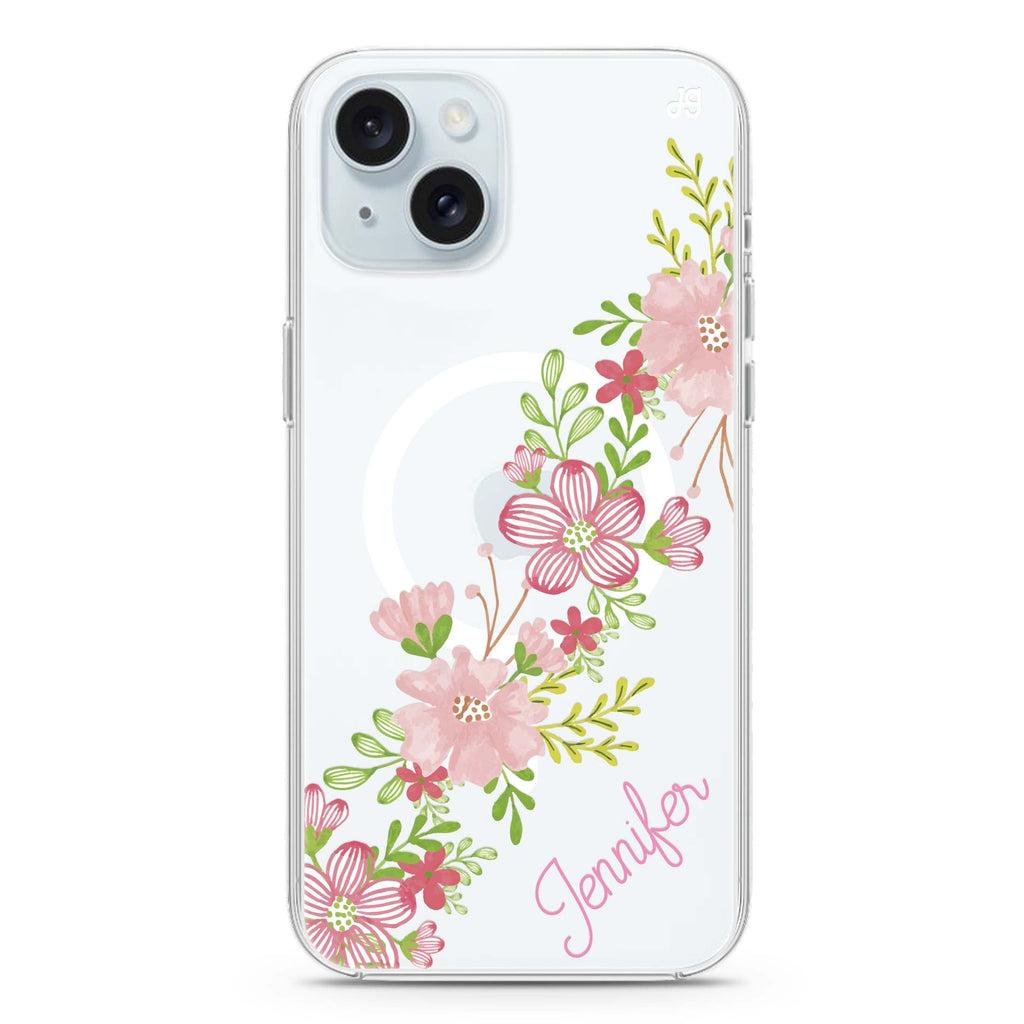 Floral Path iPhone 15 Plus Magsafe 兼容水晶透明保護殼