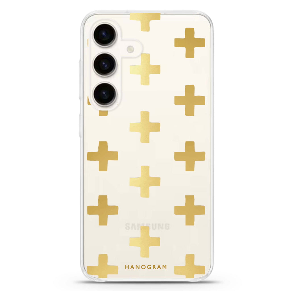 Gold Grid Samsung Galaxy S26/S25/S24 水晶透明保護殼正面展示