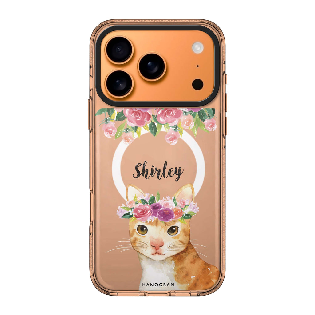 Floral and Cat iPhone 17 Pro Max MagSafe 水晶透明保護殼 貓圖案設計 可自訂名字及字色 圖1
