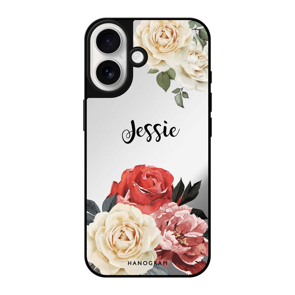 Reflective iPhone 16 Mirror Case –Vintage Floral Design