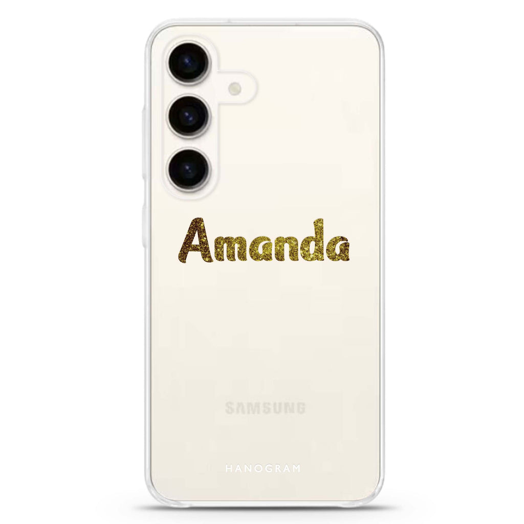 Glittering Gold Samsung Galaxy S26/S25/S24 可加名字水晶透明保護殼正面展示