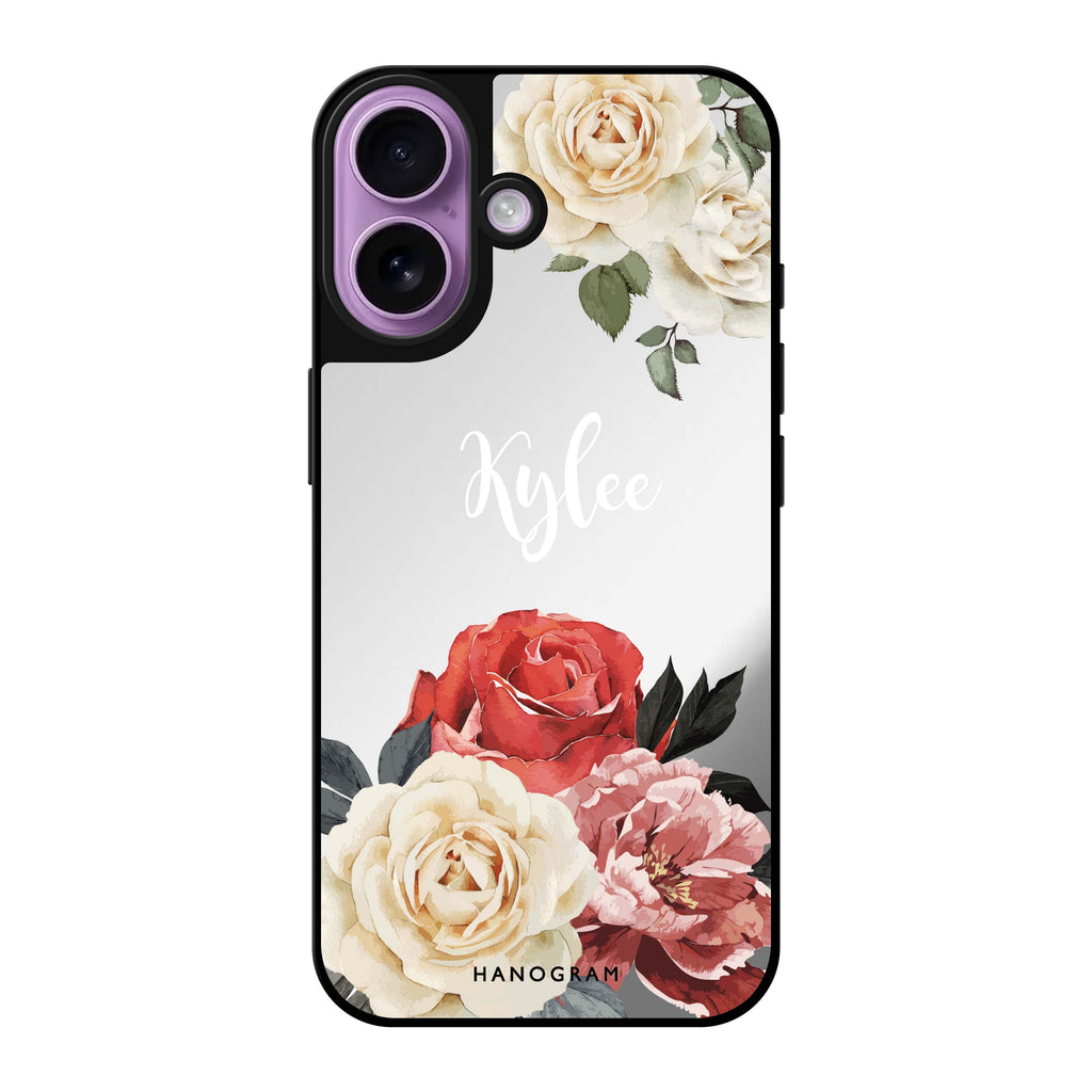 Reflective iPhone 16 Mirror Case –Vintage Floral Design