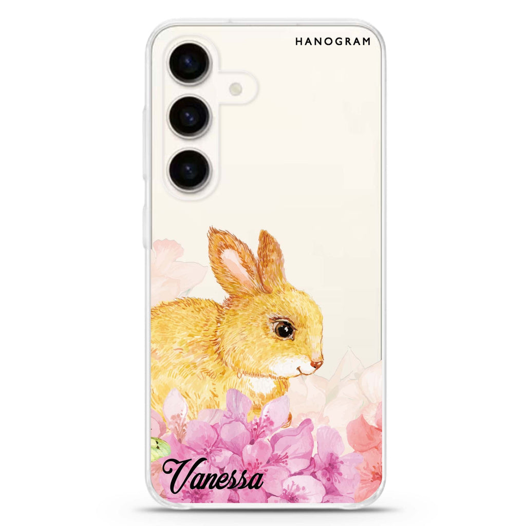 Bunny & Me Samsung Galaxy S26/S25/S24 可加名字水晶透明保護殼正面展示