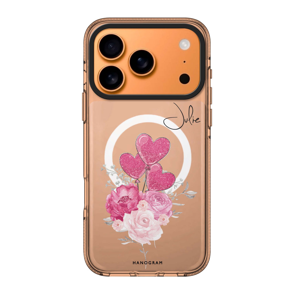 Sweet Heart With Rose iPhone 17 Pro Max MagSafe 水晶透明保護殼 情人節設計設計 可自訂名字及字色 圖1