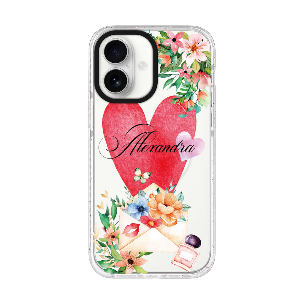 Floral Love Letter iPhone 17 水晶透明保護殼正面展示