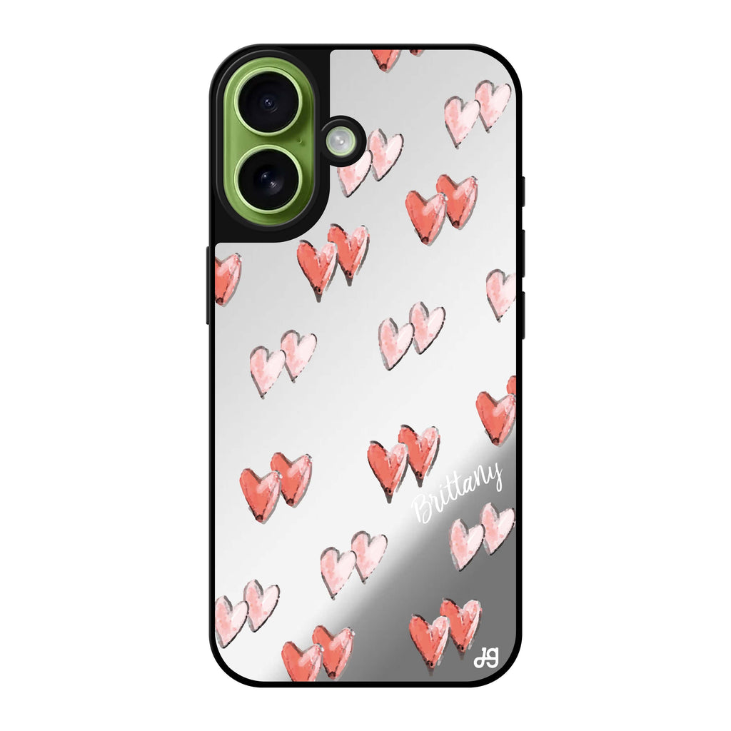 Reflective iPhone 16 Mirror Case –Double Heart Design