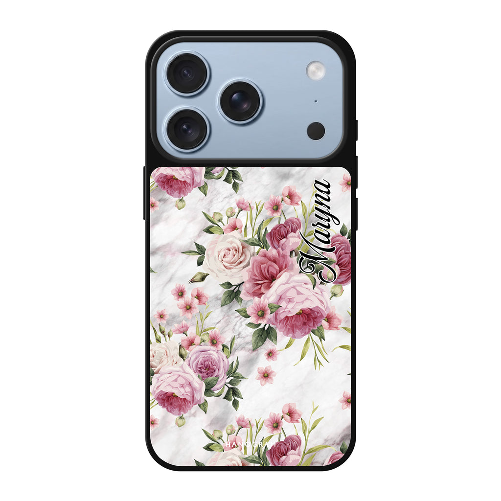 Marble and Pink Floral 鏡面手機殼