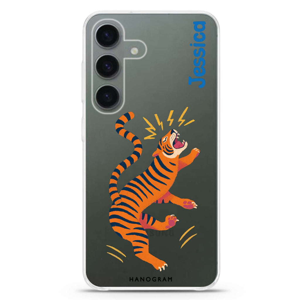 Roar in Motion Samsung Galaxy S26/S25/S24 可加名字水晶透明保護殼正面展示