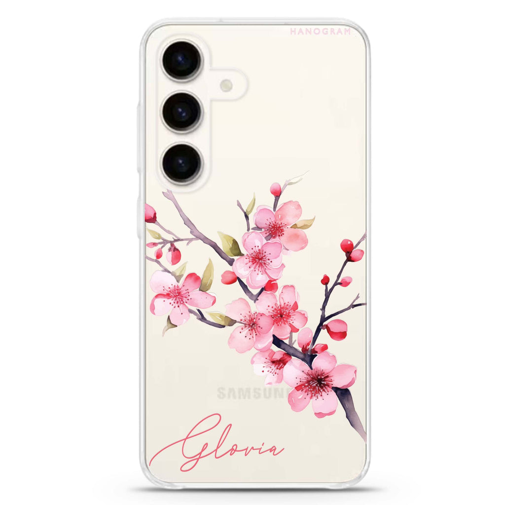 Petal Harmony Samsung Galaxy S26/S25/S24 可加名字水晶透明保護殼正面展示