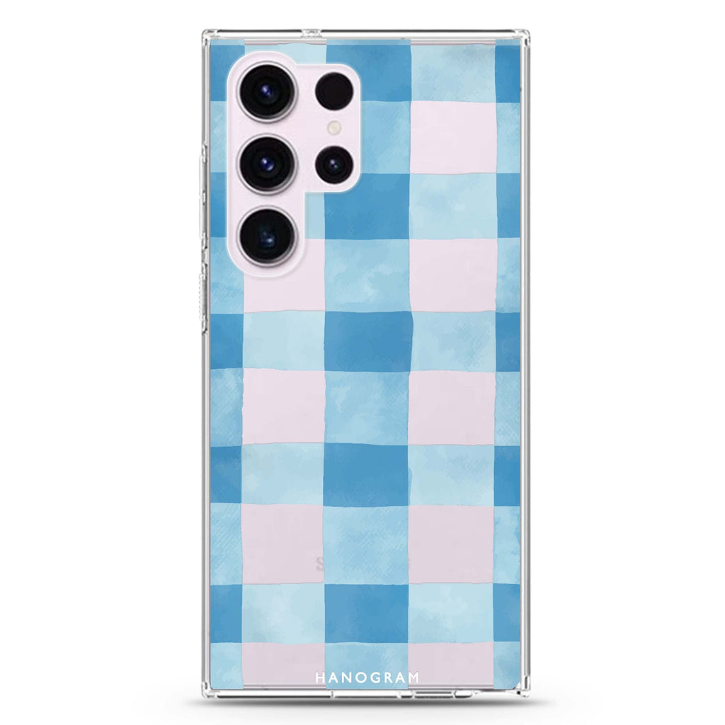 Gingham Sky Samsung Galaxy Ultra 透明保護殼，適用 S26/S25/S24/S23 Ultra，圖1