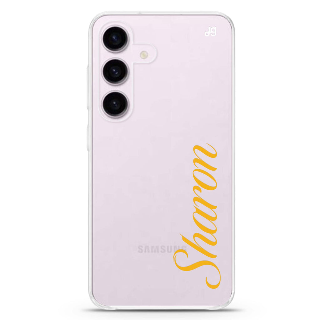 SleekSignature Samsung Galaxy S26/S25/S24 可加名字水晶透明保護殼正面展示