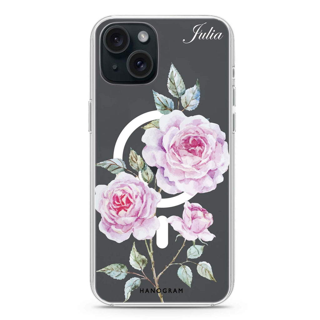 Simple Floral iPhone 15 Magsafe 兼容水晶透明保護殼