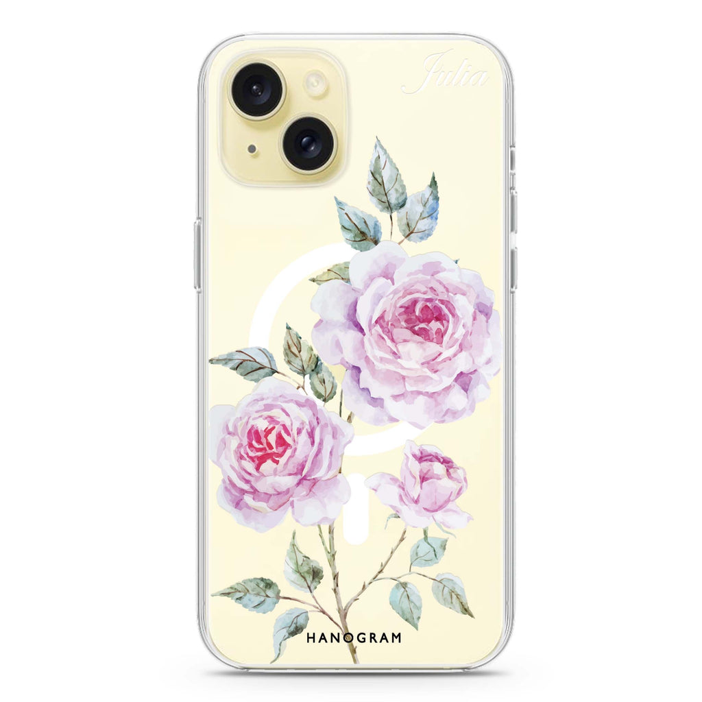 Simple Floral iPhone 15 Plus Magsafe 兼容水晶透明保護殼