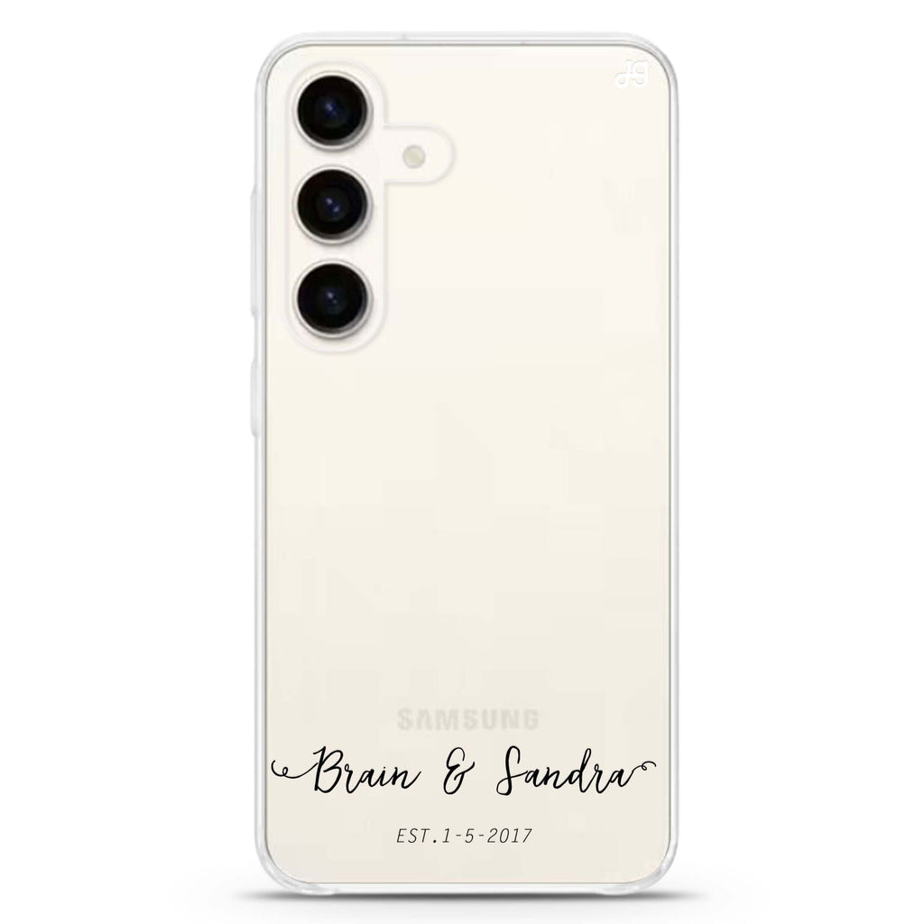 You & Me & Our Date Samsung Galaxy S26/S25/S24 可加名字水晶透明保護殼正面展示