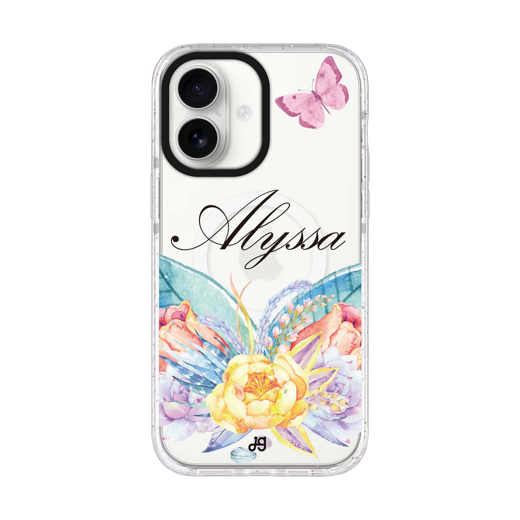 Butterfly and Abloom Rose iPhone 17 水晶透明保護殼正面展示