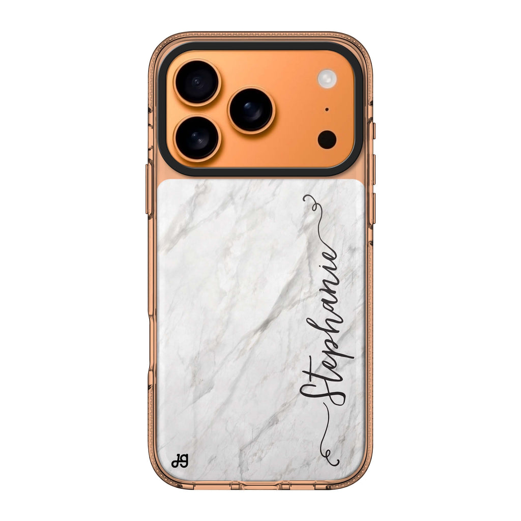 Vertical Cursive & Marble Sleek iPhone 17 Pro Max MagSafe 水晶透明保護殼 雲石紋設計 可自訂名字及字色 圖1