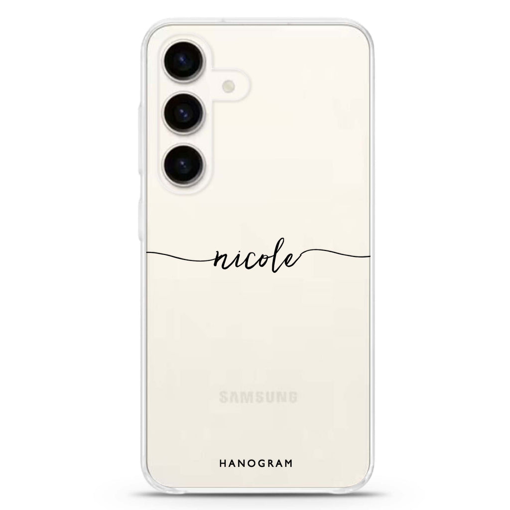Slim Handwritten Samsung Galaxy S26/S25/S24 可加名字水晶透明保護殼正面展示