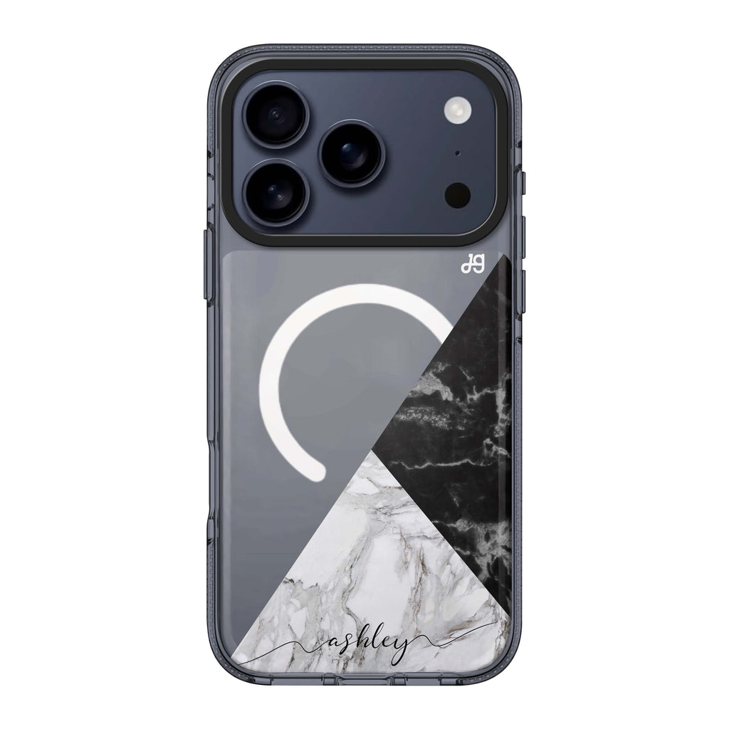 Black And White Marble 款式 1 iPhone 17 Pro Max MagSafe 水晶透明保護殼 雲石紋設計 可自訂名字 圖1