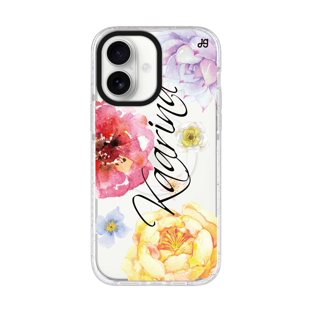 Colorful Watercolor Flowers iPhone 17 水晶透明保護殼正面展示
