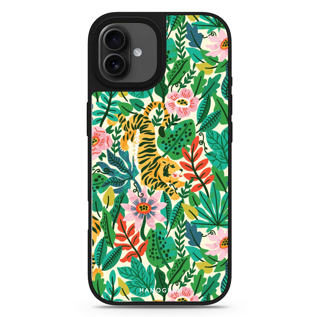 Tiger & Floral 款式1 iPhone 17 花卉鏡面手機殼 主圖設計