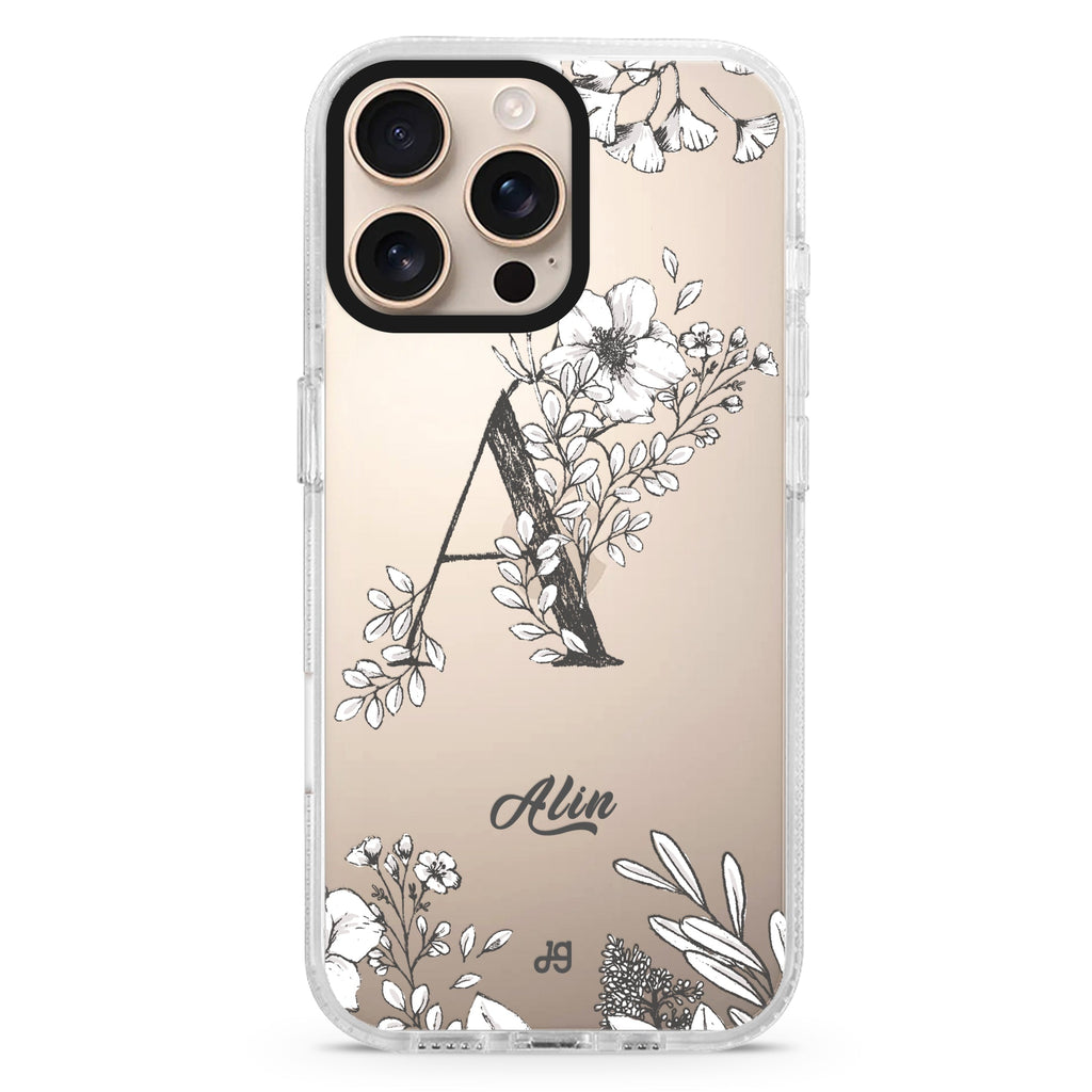 Vintage Floral Monogram iPhone 16 Pro & 16 Pro Max Case - Personalized and Stylish Protection