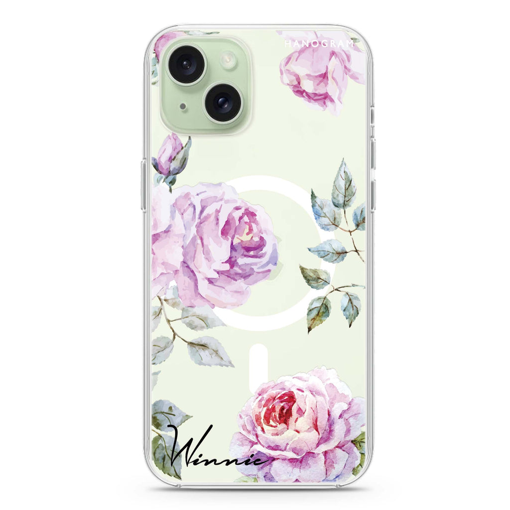 Classic Floral iPhone 15 Plus Magsafe 兼容水晶透明保護殼