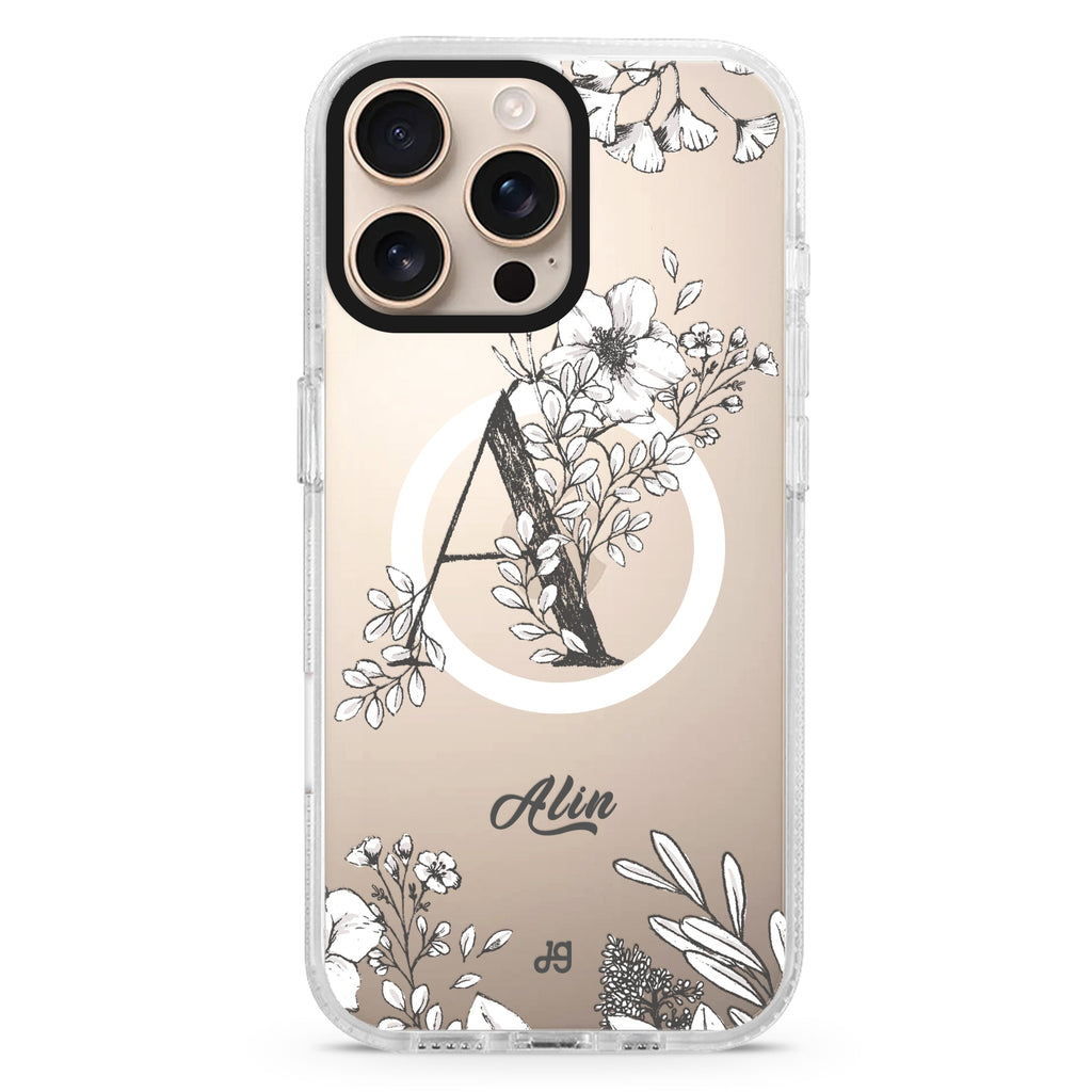 Vintage Floral Monogram Magsafe 兼容水晶透明保護殼