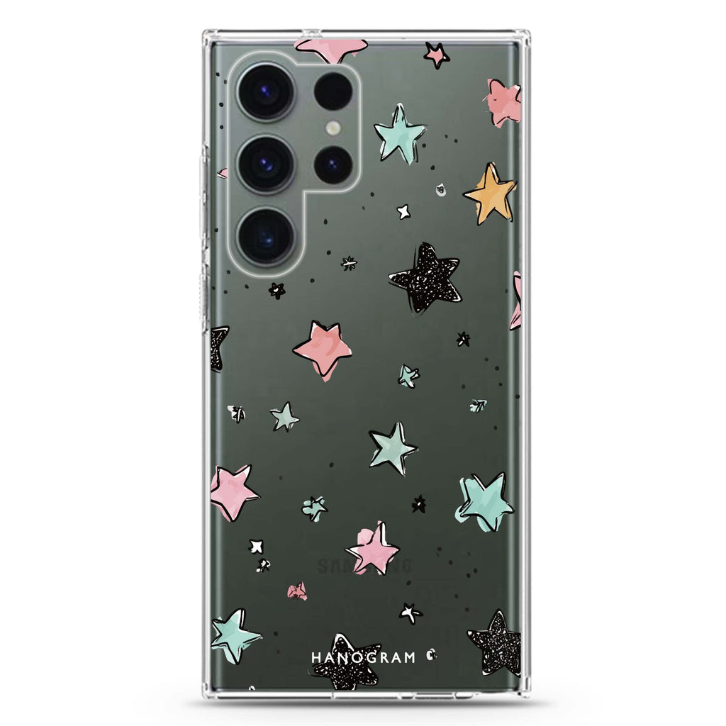 Pastel Sparkle Stars Samsung Galaxy Ultra 透明保護殼，適用 S26/S25/S24/S23 Ultra，圖1