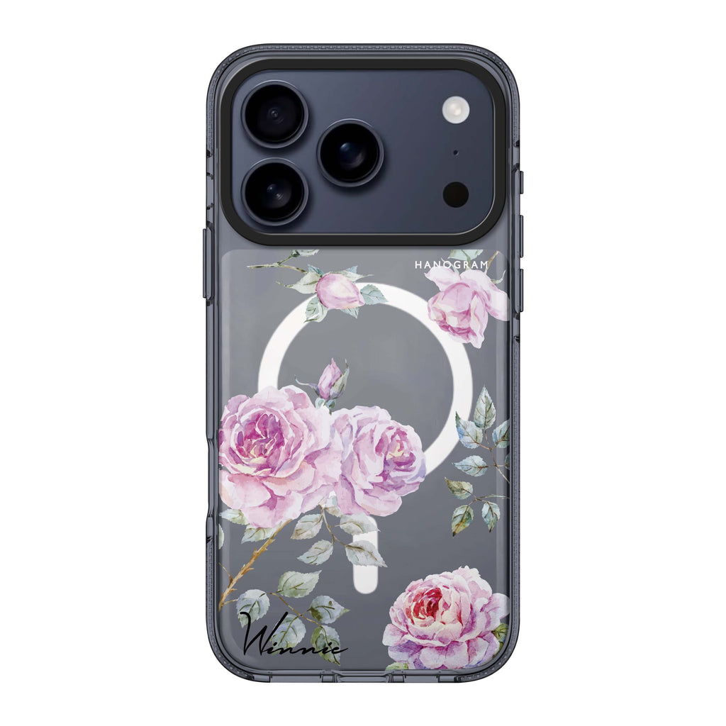 Classic Floral iPhone 17 Pro Max MagSafe 水晶透明保護殼 花卉圖案設計 可自訂名字及字色 圖1
