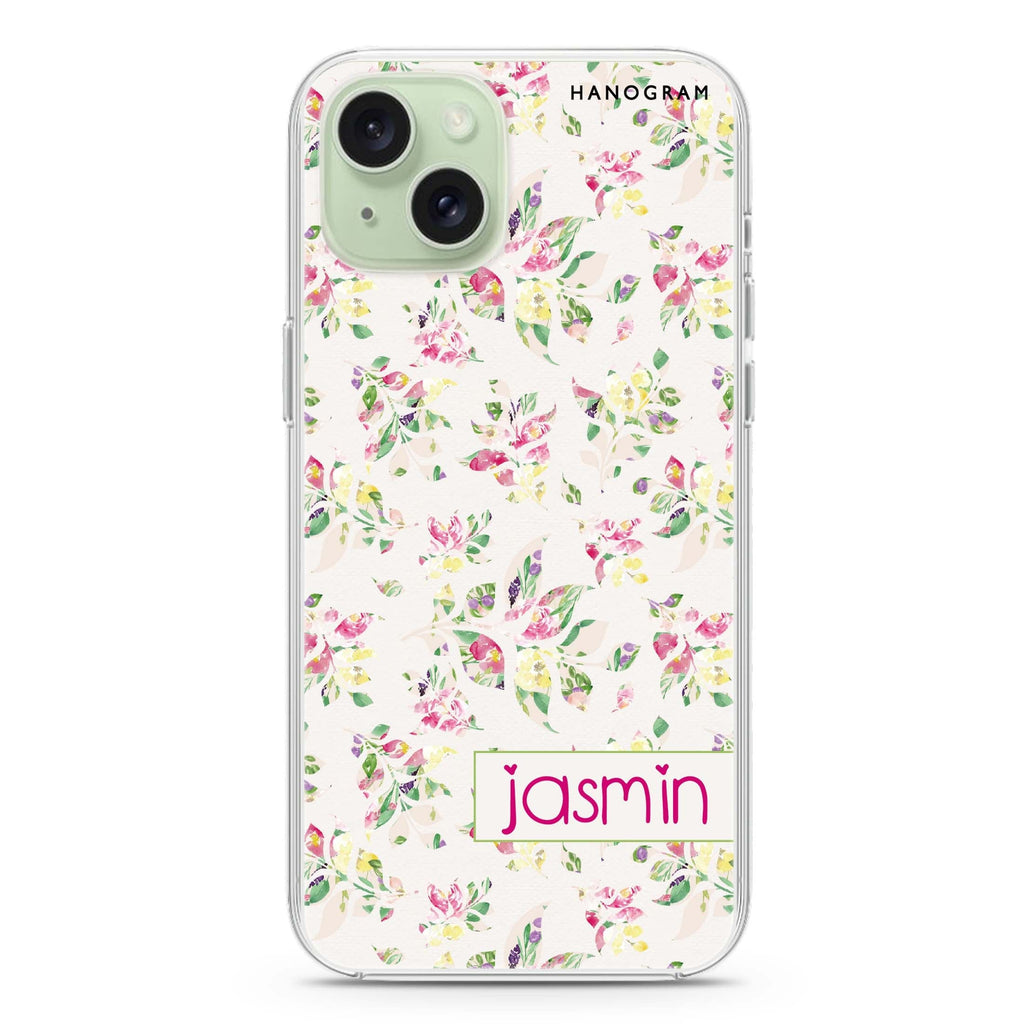 Floral Rain iPhone 15 Plus Magsafe 兼容水晶透明保護殼