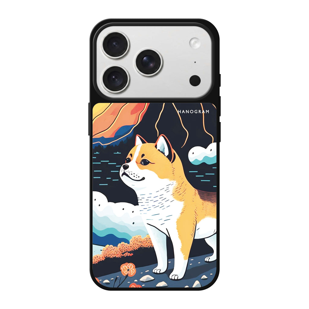 Shiba Inu with Fuji Mountain 鏡面手機殼
