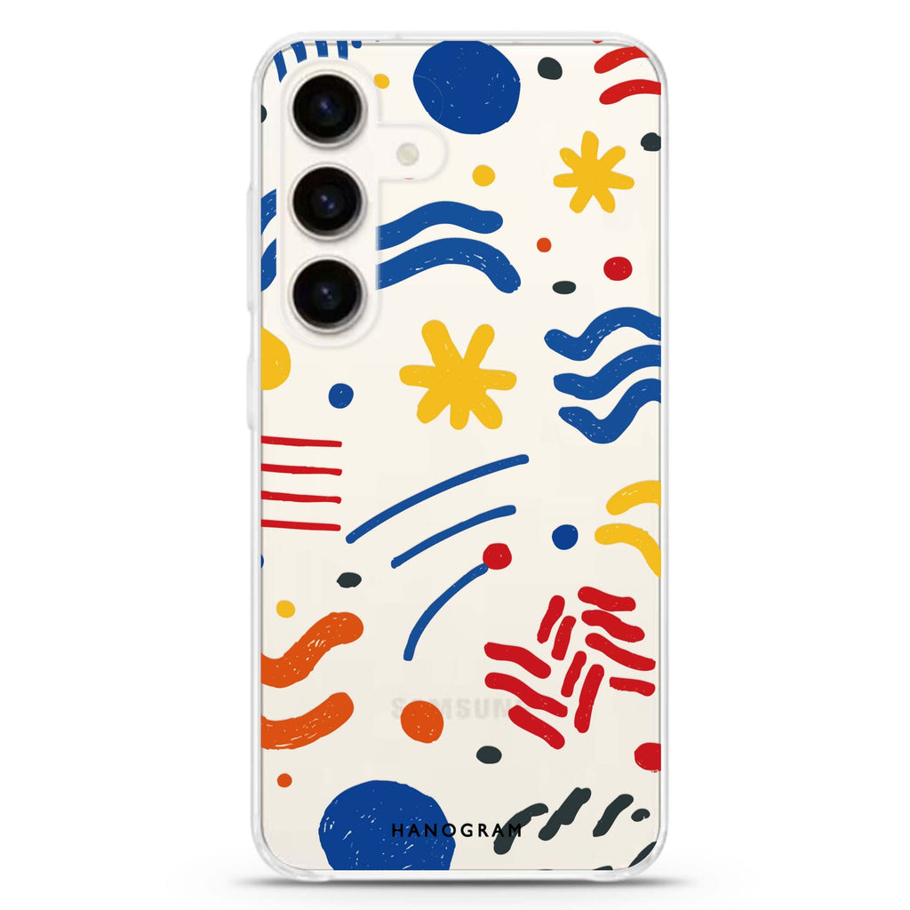 Retro Doodle Samsung Galaxy S26/S25/S24 水晶透明保護殼正面展示