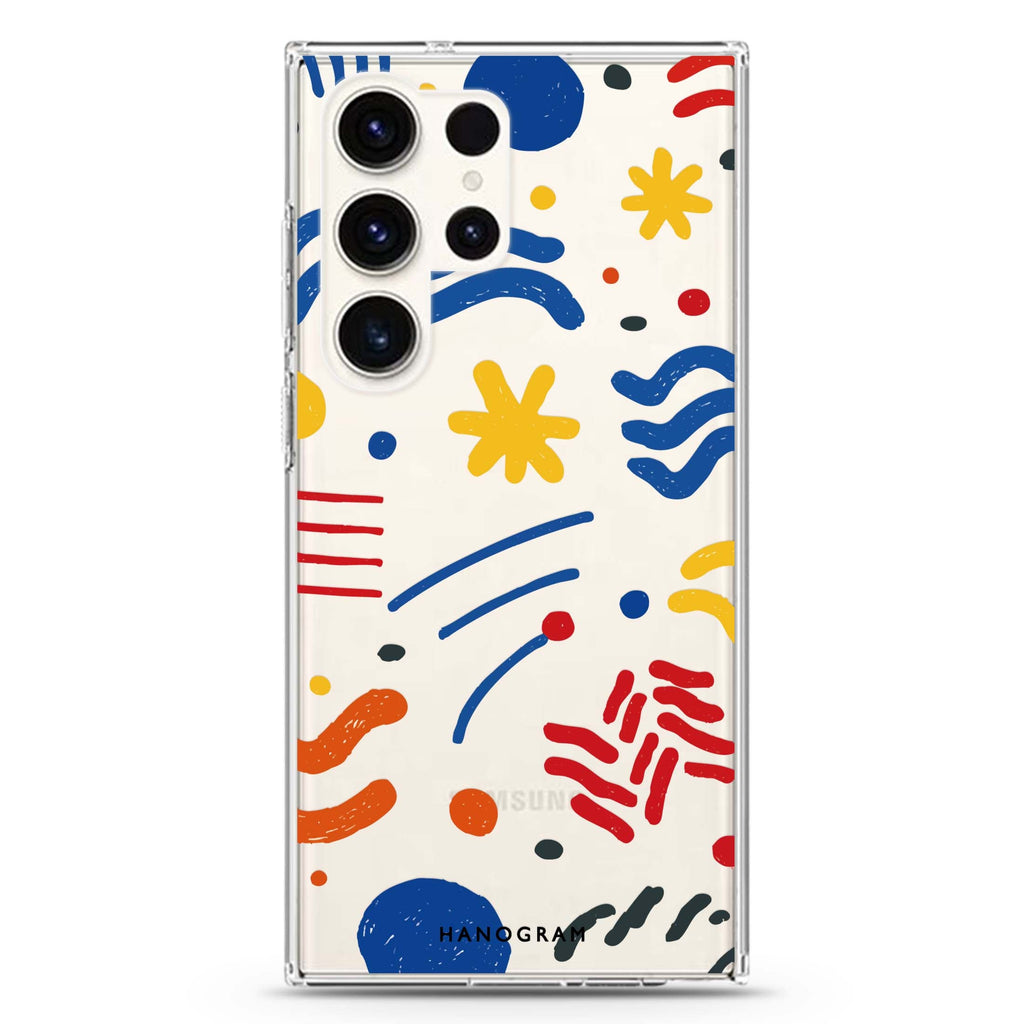 Retro Doodle Samsung Galaxy Ultra 透明保護殼，適用 S26/S25/S24/S23 Ultra，圖1