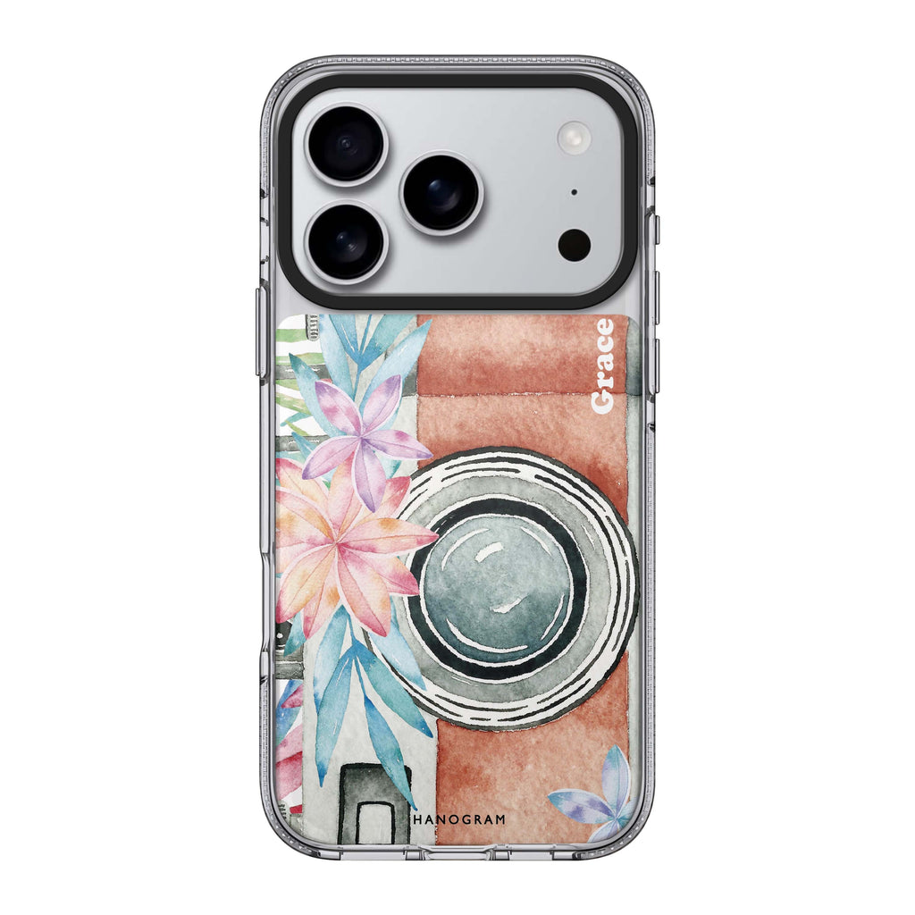 Watercolor Camera iPhone 17 Pro Max MagSafe 水晶透明保護殼 插畫圖案設計 可自訂名字 圖1