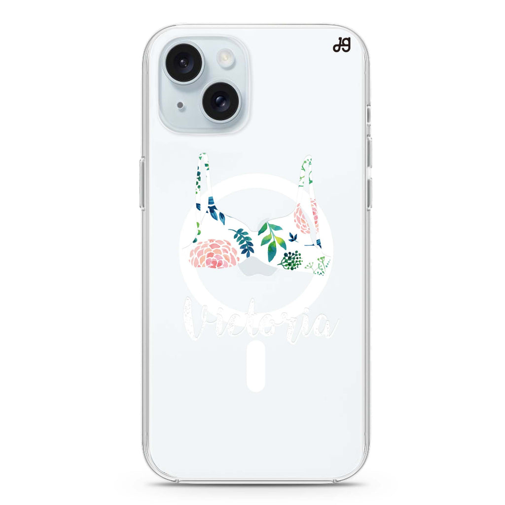 Floral Bra iPhone 15 Magsafe 兼容水晶透明保護殼