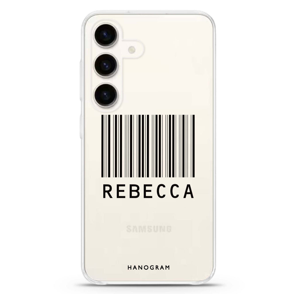 Barcode Samsung Galaxy S26/S25/S24 可加名字水晶透明保護殼正面展示
