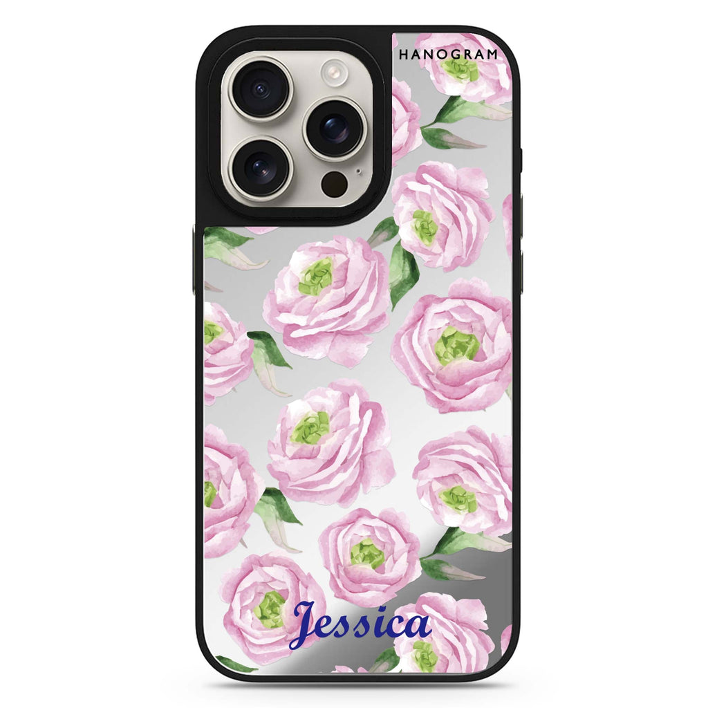 Watercolor pink floral 鏡面手機殼